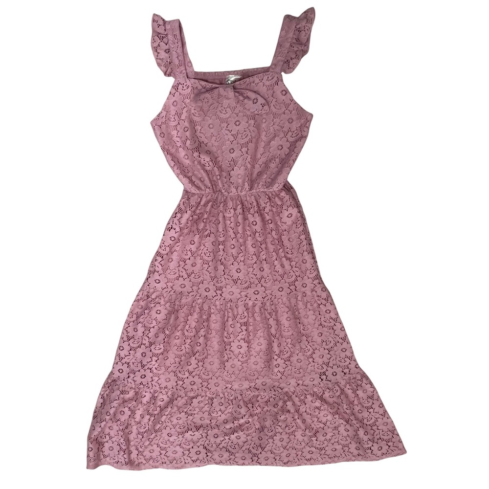 Jenna‎ & Jessie Girls Pink Floral Lace Tiered Maxi Dress Ruffle Straps Size 12